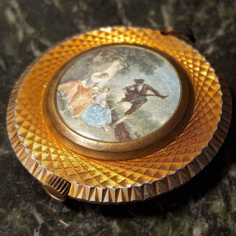 Vintage Endura pocket watch pendent golden Tudor Music Fairy Core Cottage Core